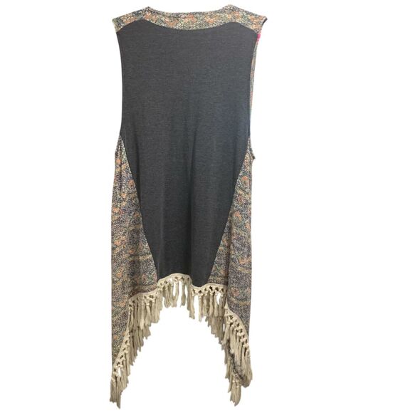 Umgee Womens Sleeveless Open Front Tasseled Mid Length Cardigan S/M Boho Western - Picture 6 of 8